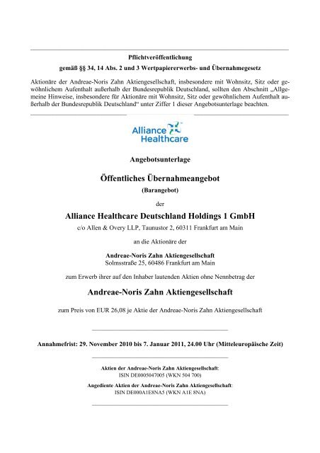 Alliance Healthcare Deutschland Holdings 1 Gmbh Bafin