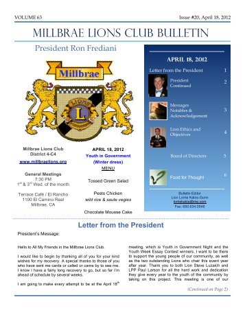 Issue 20, April 18, 2012 - Millbrae Lions Club