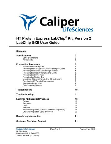 HT Protein Express LabChip Kit, Version 2 LabChip GXII User Guide