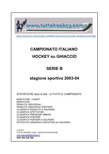 STATISTICHE STAGIONE COMPLETA - Tuttohockey