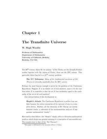 The Transfinite Universe W. Hugh Woodin - Logic at Harvard