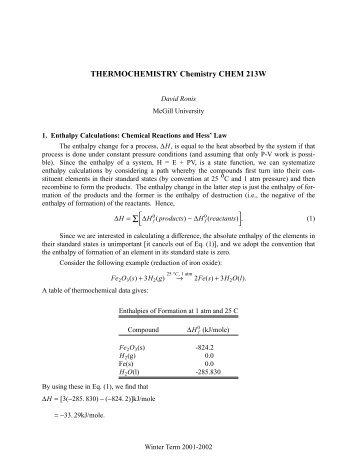 THERMOCHEMISTRY Chemistry CHEM 213W - McGill University