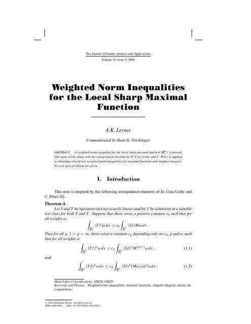 Weighted Norm Inequalities for the Local Sharp Maximal Function