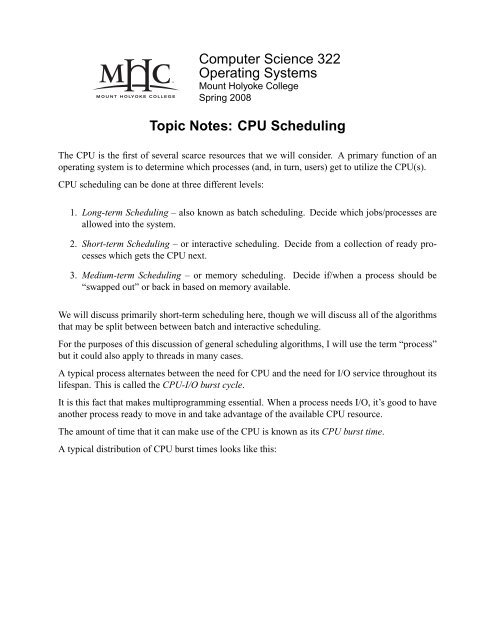 Topic Notes: CPU Scheduling - Courses