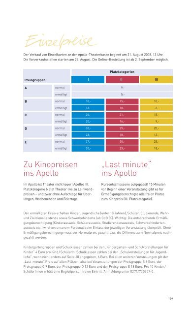 S p i e l z e i t 2 0 - Spielzeit 2008/2009 - APOLLO-Theater Siegen