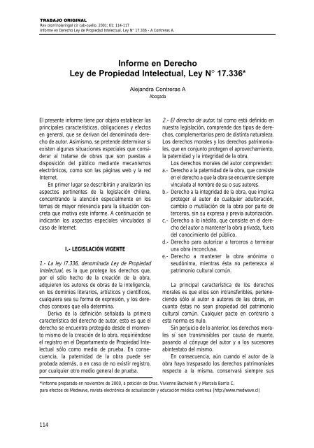 Informe en Derecho Ley de Propiedad Intelectual, Ley NÂ° 17.336*