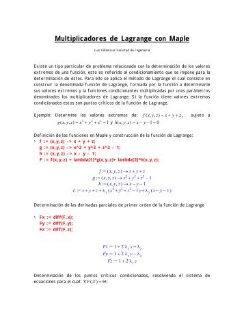 Multiplicadores de Lagrange con Maple - Facultad de IngenierÃ­a