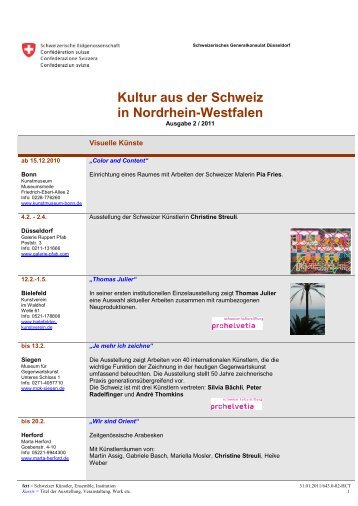 Kultur aus der Schweiz in Nordrhein-Westfalen - ASO-Deutschland