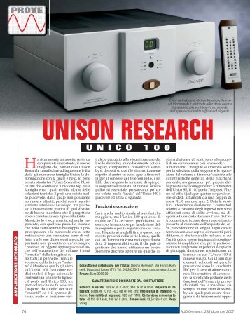 Audio Review 12/2007 - Unison Research