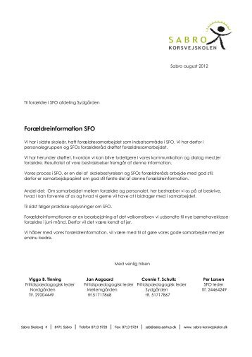 ForÃ¦ldreinformation SFO - Sabro-Korsvejskolen