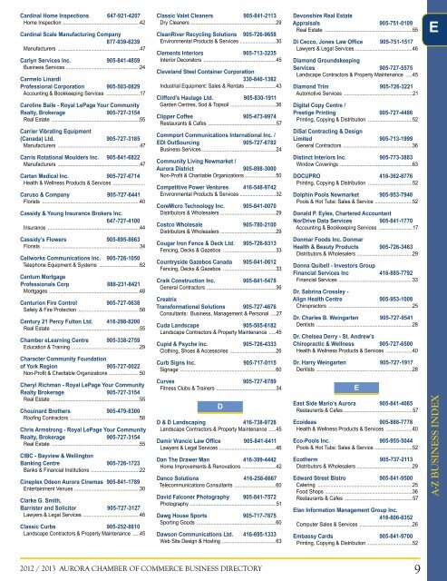 2012 / 2013 Business Directory - Aurora Chamber of Commerce