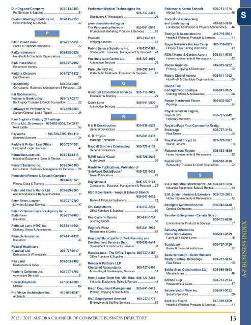 2012 / 2013 Business Directory - Aurora Chamber of Commerce