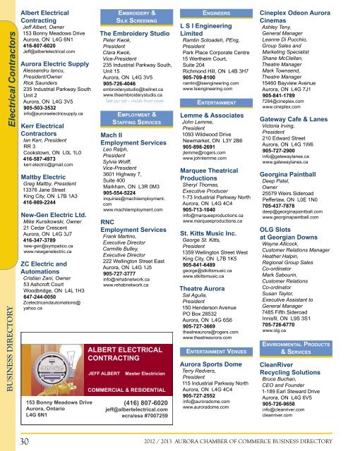 2012 / 2013 Business Directory - Aurora Chamber of Commerce