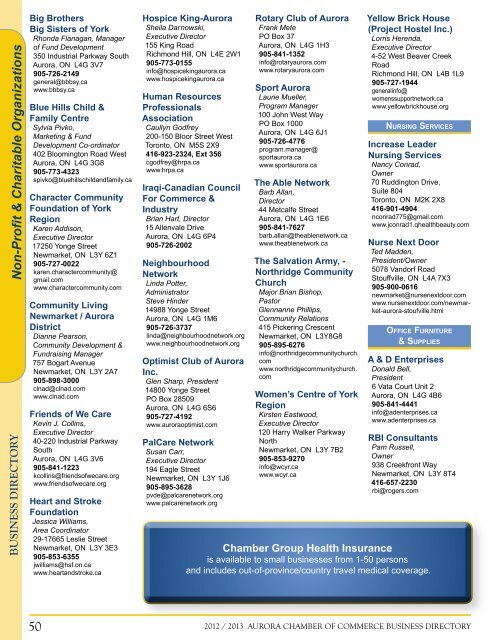 2012 / 2013 Business Directory - Aurora Chamber of Commerce