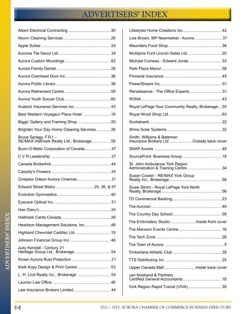 2012 / 2013 Business Directory - Aurora Chamber of Commerce