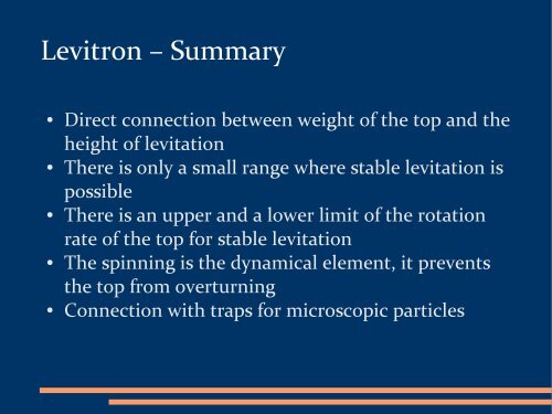 Levitron - Ultracold Atomic Physics