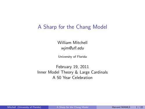 A Sharp for the Chang Model - Logic at Harvard - Harvard University