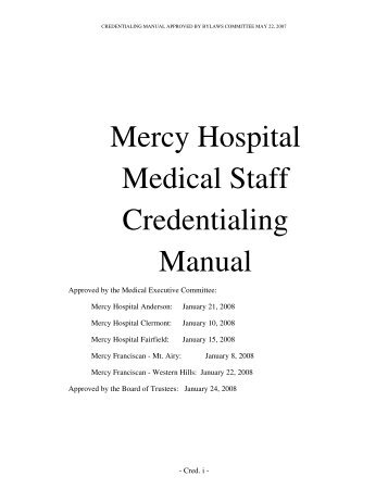 Mercy Hospital Medical Staff Credentialing Manual - Mercy Health