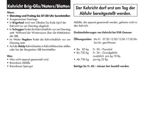 Recycling- und Kehrichtkalender 2012 - Leben in Brig-Glis