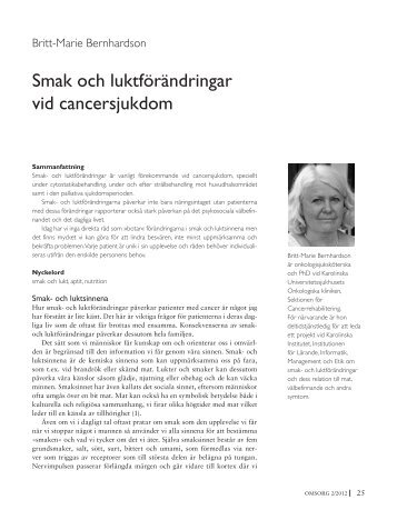 Smak och luktfÃ¶rÃ¤ndringar vid cancersjukdom - Stockholms sjukhem