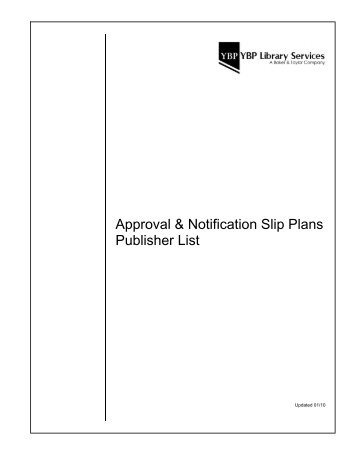 Approval & Notification Slip Plans Publisher List - YBP.com