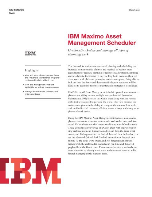 IBM Maximo Asset Management Scheduler - Total Resource ...