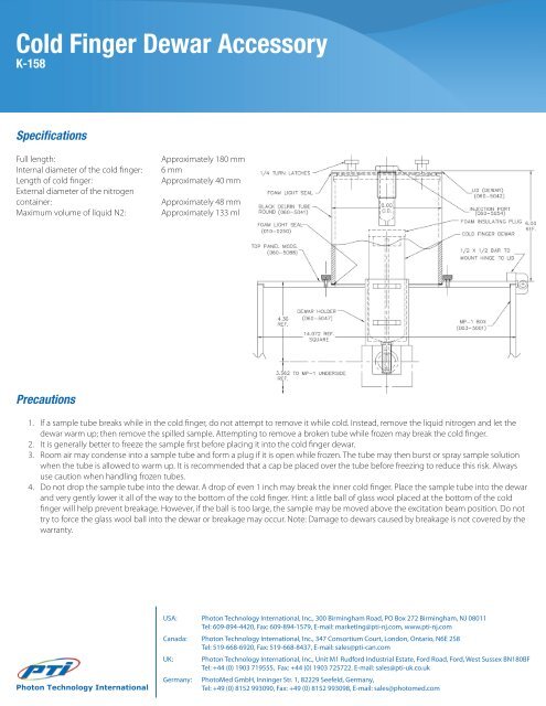 Cold Finger Dewar Accessory - Photon Technology International