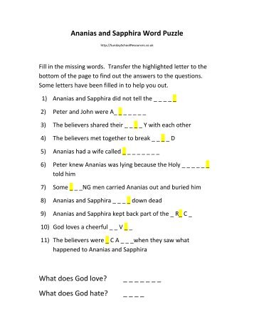 Ananias & Sapphira Word Puzzle - Sunday School Resources