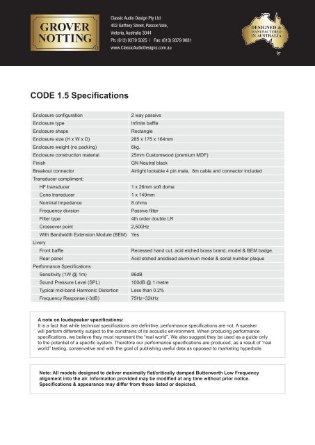 Grover Notting CODE 1.5 Brochure - ATT Audio Controls