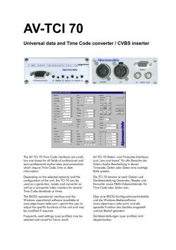 TCI 70 Universal data and Time Code converter ... - Alpermann+Velte