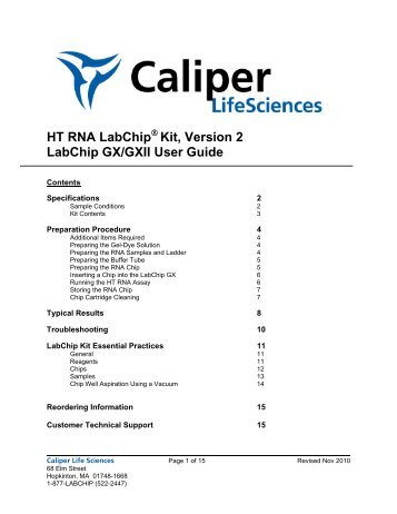 HT RNA LabChip Kit, Version 2 LabChip GX/GXII User Guide