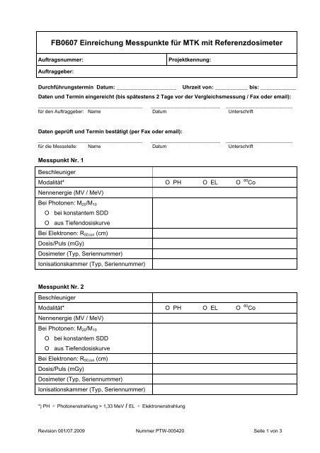 FB0607 Einreichung Messpunkte für MTK mit ... - PTW