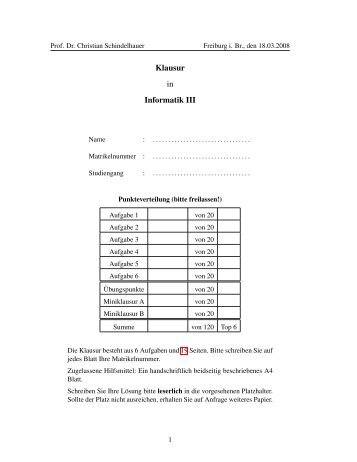 Klausur in Informatik III