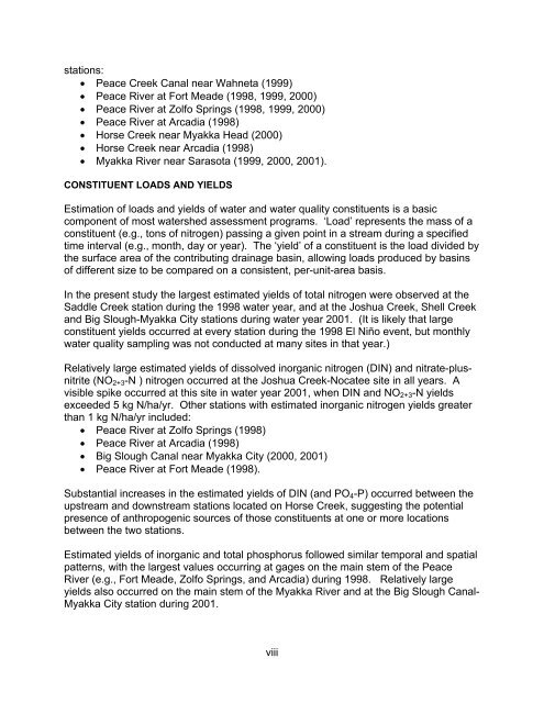 Peace and Myakka River Water Quality Summary 2002 - Southwest ...