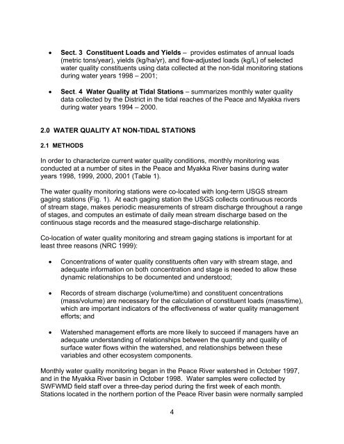 Peace and Myakka River Water Quality Summary 2002 - Southwest ...