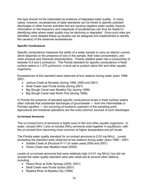 Peace and Myakka River Water Quality Summary 2002 - Southwest ...