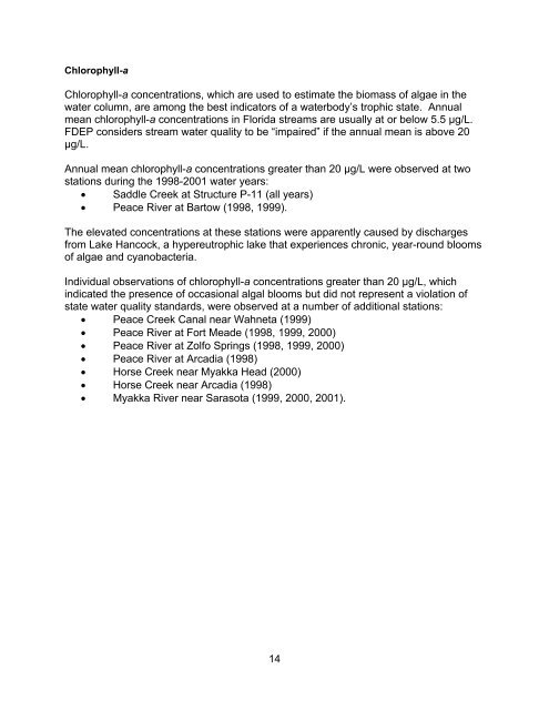 Peace and Myakka River Water Quality Summary 2002 - Southwest ...