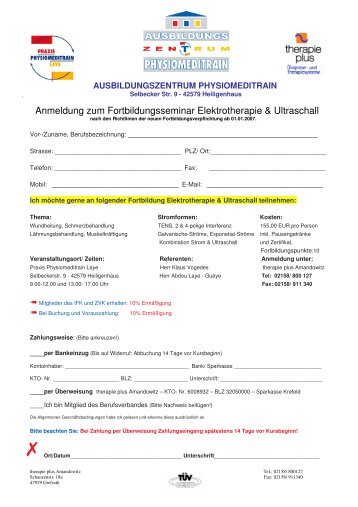 Anmeldung zum Fortbildungsseminar Elektrotherapie & Ultraschall