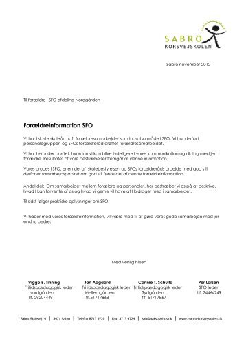 ForÃ¦ldreinformation SFO - Sabro-Korsvejskolen