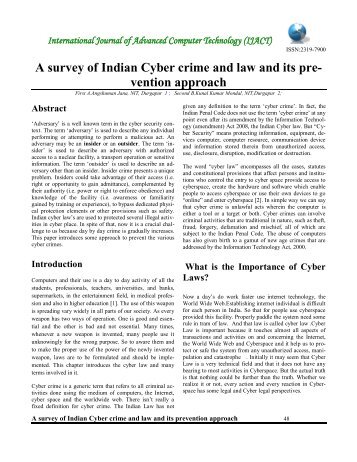 A survey of Indian Cyber crime and law and its pre- vention approach