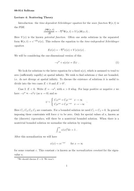 the time-dependent Schrödinger equation for the wave function Ψ(x