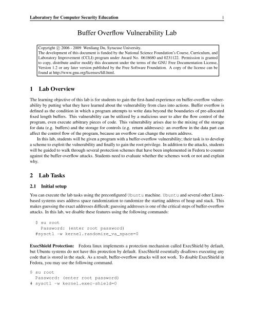 Buffer Overflow Vulnerability Lab