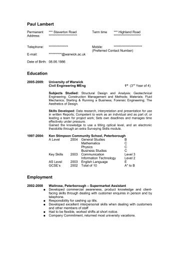 Curriculum Vitae - Warwick Blogs - University of Warwick