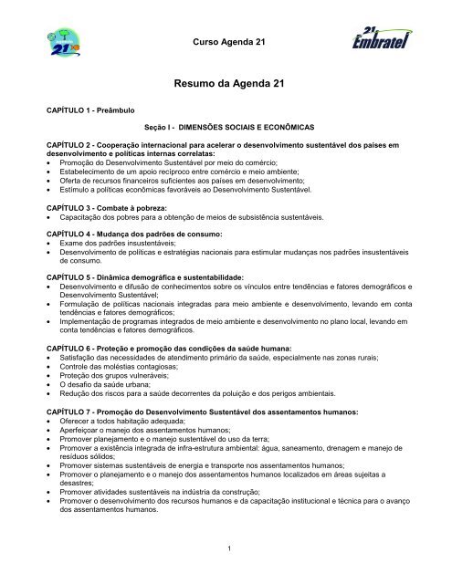 Resumo da Agenda 21 - Instituto Embratel