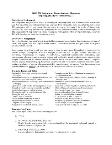 BME 271 Assignment: Biomechanics of Movement - Reinbolt ...