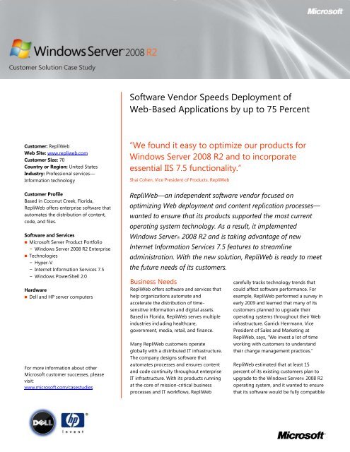 Microsoft Case Study: RepliWeb Speeds Deployment of ... - Attunity