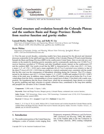 Crustal structure and evolution beneath the Colorado Plateau and ...