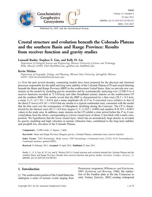 Crustal structure and evolution beneath the Colorado Plateau and ...