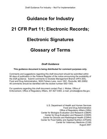 Guidance for Industry 21 CFR Part 11 - Food and Drug Administration