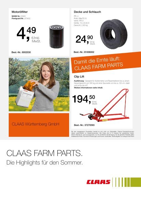 CLAAS FARM PARTS. Die Highlights für den Sommer